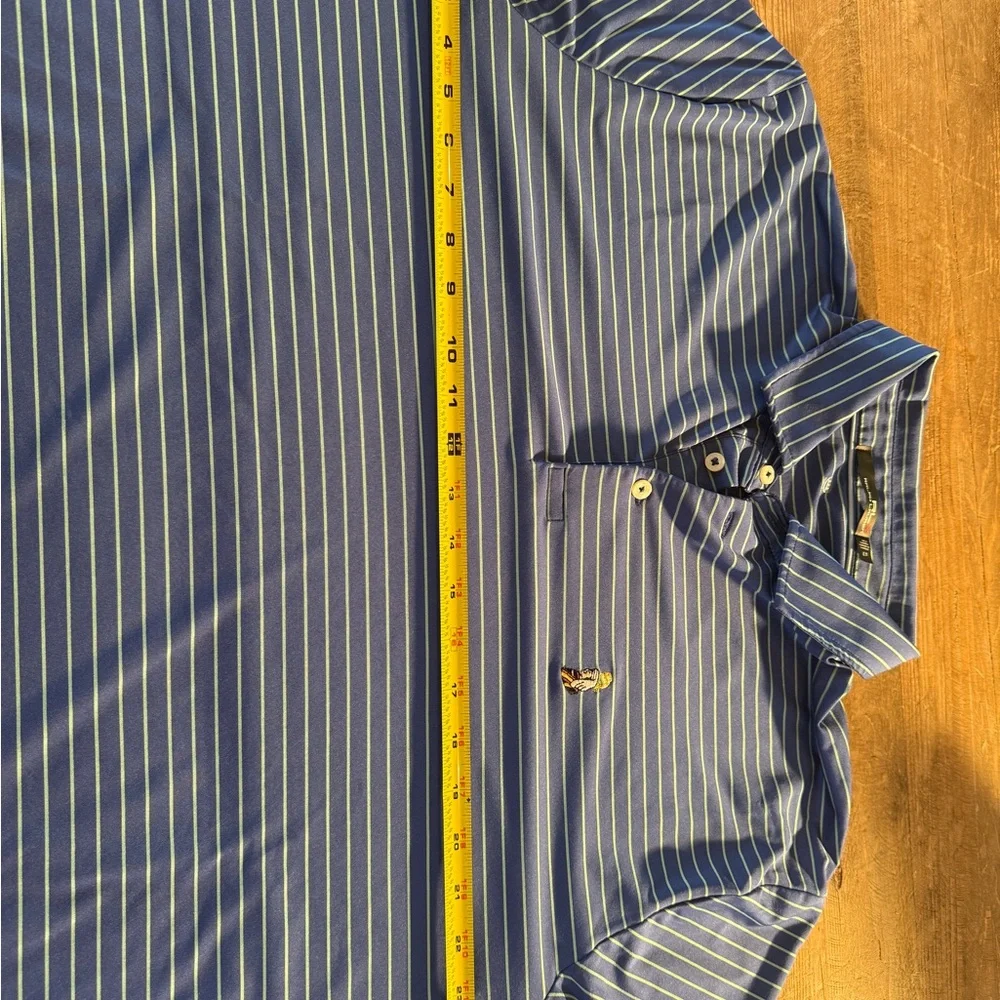 RLX Ralph Lauren Men's XL Blue Striped Golf Polo Shirt Moisture Wicking